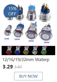 1pc 16mm 19mm 22mm Waterproof Metal Latching Emergency STOP Mushroom Push Button Switch Button Switch Knob Rotary Switch