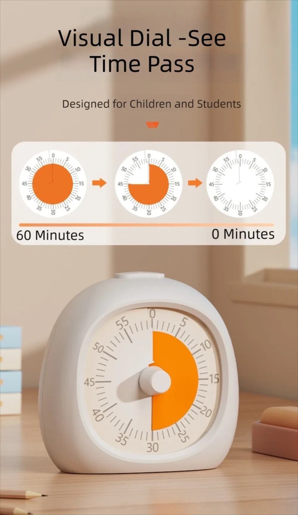 Portable Plastic Visual Timer 60 Minute Focus Aid Study Timer Silent Digital Clock Classroom Timer