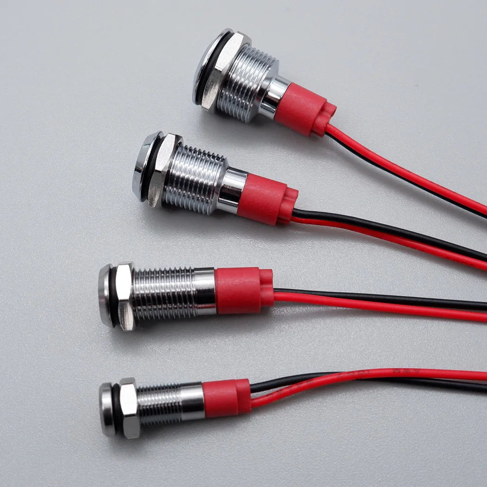 6mm 8mm 10mm 12mm LED Metal Indicator Light Signal Lamp with Wire 3V 5V 6V 12V 24V 110V 220V Red Blue Green Yellow White