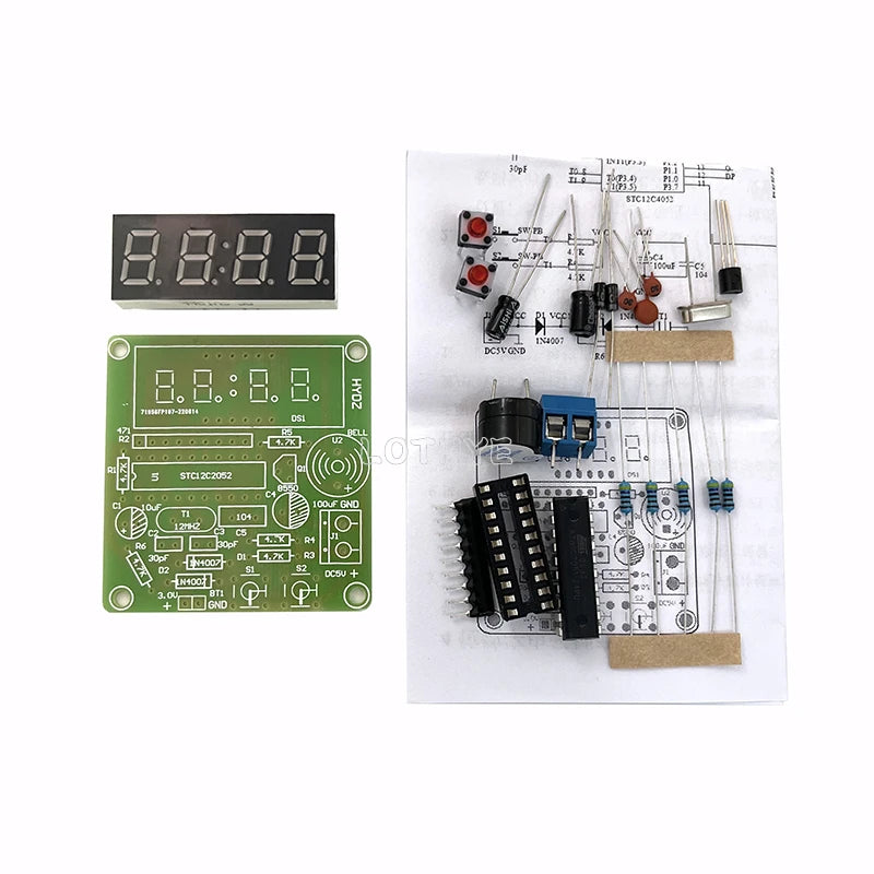 DIY Electronic Kit LED 4 Digital Tube Clock Four-digit  Time Display Electronic Component Fun Soldering Assembly DC 3.7V-5.5V