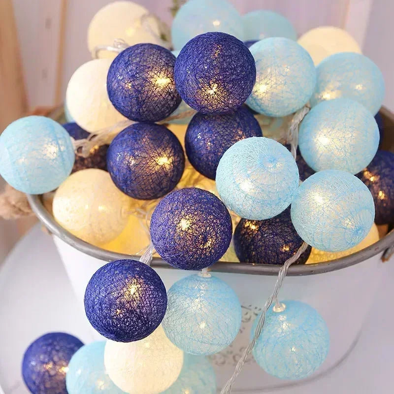 20LED Cotton Balls String Lights Waterproof Fairy Garland Lamp Outdoor Garden Patio Wedding Christmas Home Decoration Soft Warm