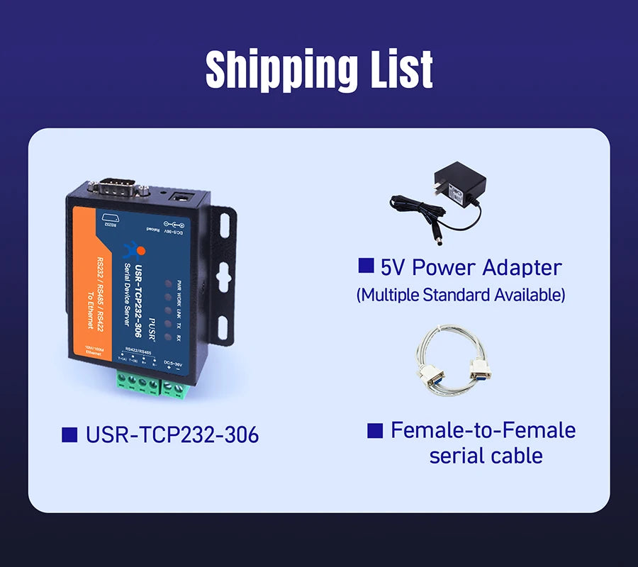 PUSR RS485 RS232 RS422 to Ethernet Converter Modbus RTU to TCP Gateway Serial Device Server USR-TCP232-306