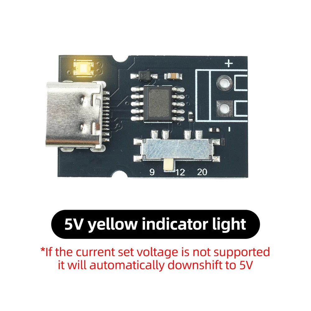 PD QC Protocol Fast Charging Decoy Module 5V 9V 12V 20V Adjustable with Indicator Light Type-C Trigger Module for DIY Electronic
