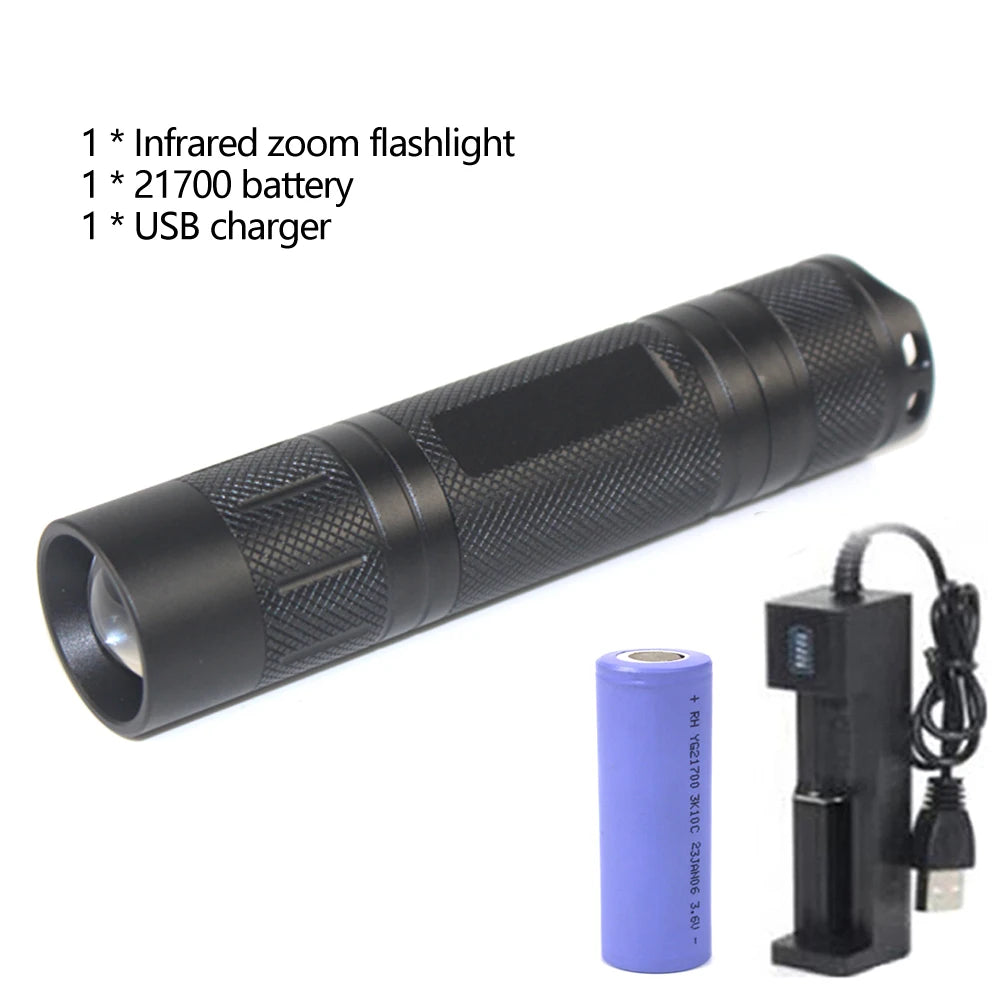 Rechargeable IR 940NM & 850NM LED Infrared Flashlight Zoomable Tactical Torch for Coyote Hog Predator Hunting Infrared Radiation