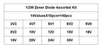 140pcs 1/2W Zener Diode Assorted Kit DO-35 0.5W 3.3V-30V 14Values Each 10pcs DIY Sample Set