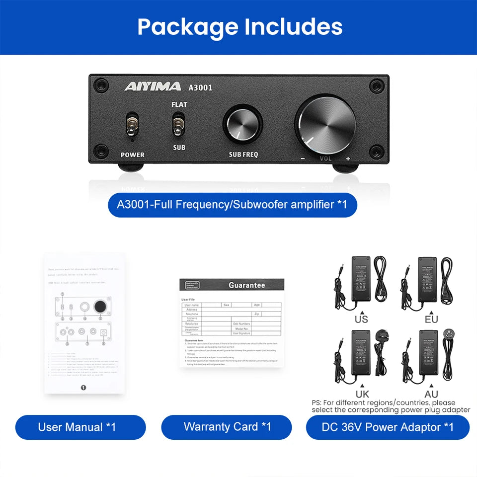 AIYIMA Audio A3001 TPA3255 Subwoofer Amplifier 300W HIFI Speaker Amplifier Mono Sound Power Amplificador Class D Home Audio Amp
