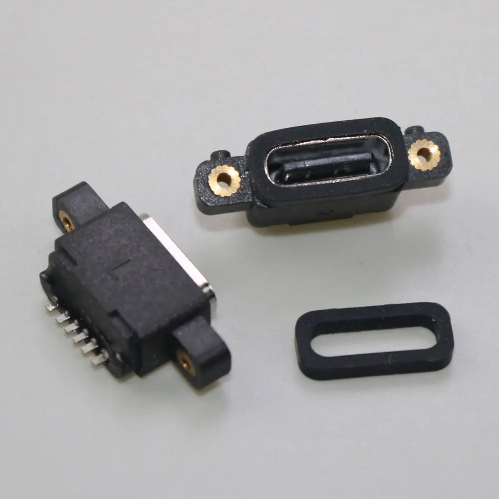 USB 3.1 Connector Type C 6Pin 6 Welding Wire Female Waterproof Female Socket With Screw Hole Rubber Ring Fast Charging Port