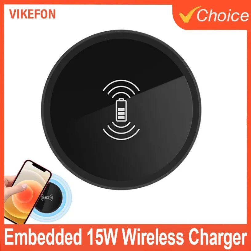 Embedded 15W Wireless Charger Fast Inductive Charging Base Desktop For iPhone 16 15 14 13 12 Samsung S24 S23 Huawei Xiaomi Phone