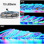 DC12V 24V WS2811 RGB LED Strip Individually Addressable 30/48/60/72/84 Leds/m Tape Light IP30/65/67 Waterproof Flexible Ribbon