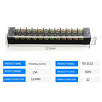15A/25A/45A 600V Dual Row Barrier Screw Terminal Block Wire Connector TB Series 3/4/5/6/8/10/12 PIN Optional TB-1503 TB-2503