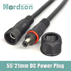 12V DC Power Plug 55*21mm 2Pin Waterproof Connector Male Female Terminal Butt Joint Monitoring Line 1-5M Extension Cord IP67