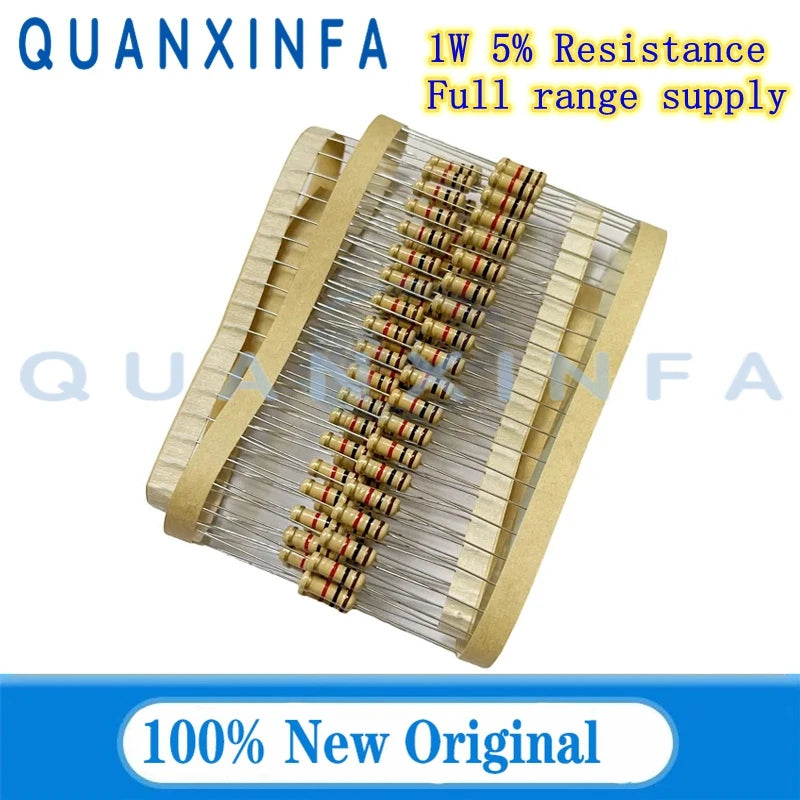 20PCS Carbon film resistor 1W 5% 10R 100R 220R 1K 1.5K 2.2K 4.7K 10K 22K 47K 100K 100 220 1K5 2K2 4K7 Ohm Resistance 0.1R-4.7M