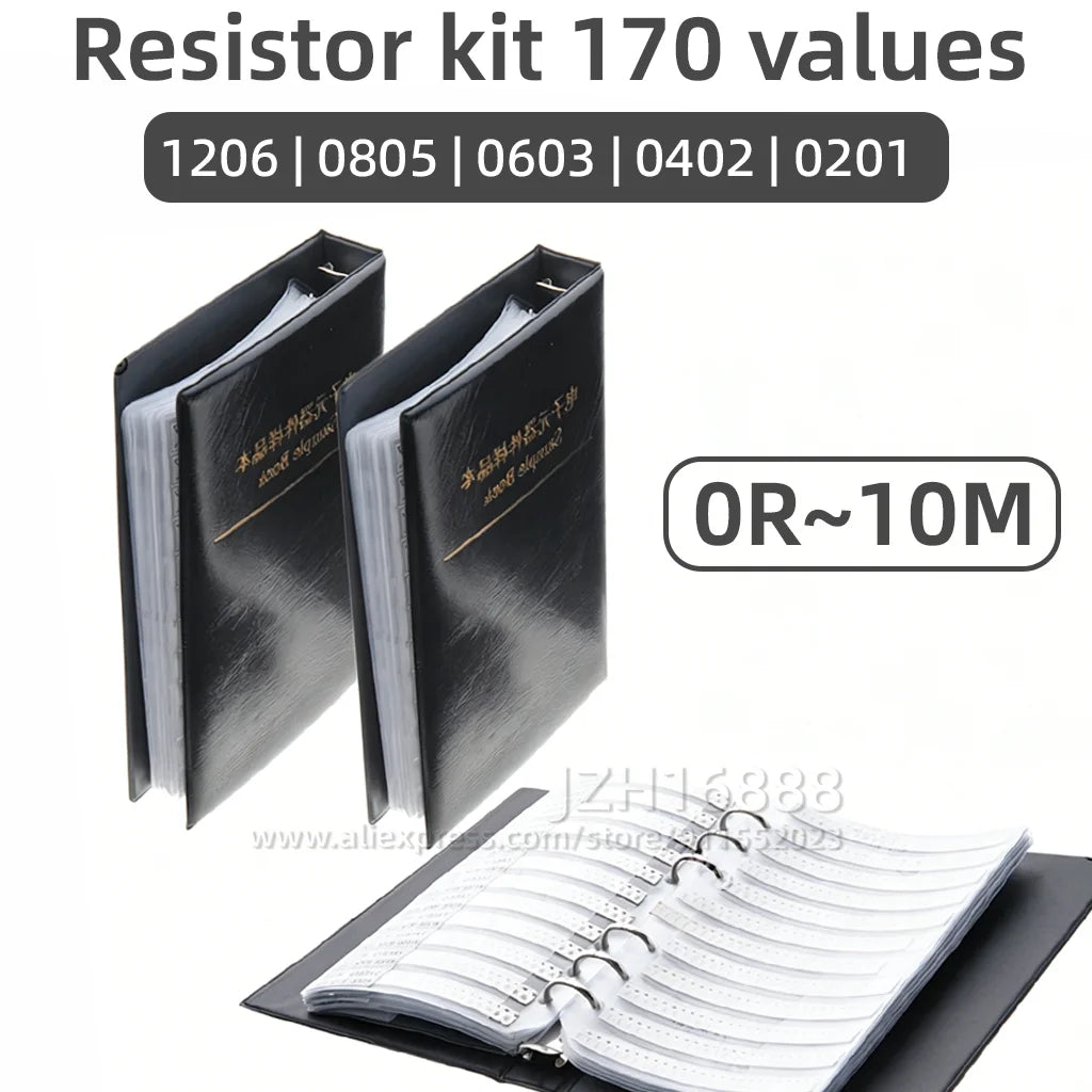 SMD Resistor Kit 170Values 0201 0402 0603 0805 1206 1% 0R-10M Ohm Assortment Sample Book Chip Resistor DIY Electronic Components
