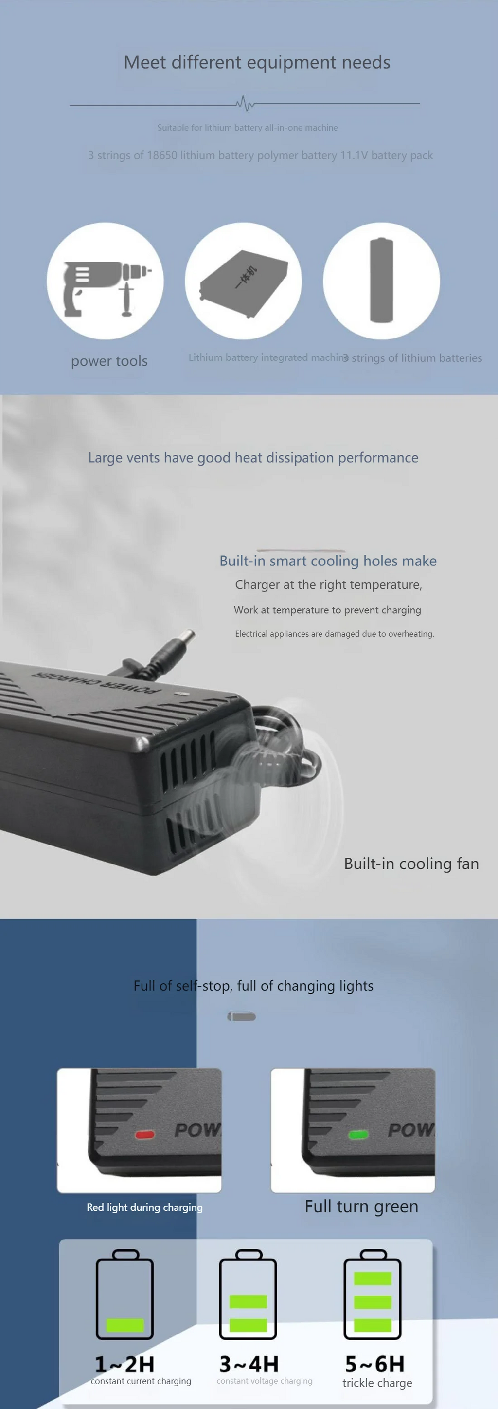 12.6V 5A 6A 18650 Lithium Battery Charger for 21V 3A 4A with Cooling Fan Li-ion Battery Fast Charging Charger Double Line DC 5.5