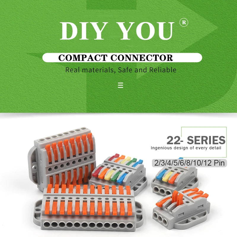 Quick Butt Lever Crimp Terminals Wire Connectors 2-12 Way With Fixing Holes Push-In Universal Compact Electrical Terminal Block