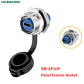 EW-LP16 Type-C USB 3.1 Female Socket Rear Nut Locking Jack Panel Mount Connector Waterproof Fast Charging Data Wire Cable 5A