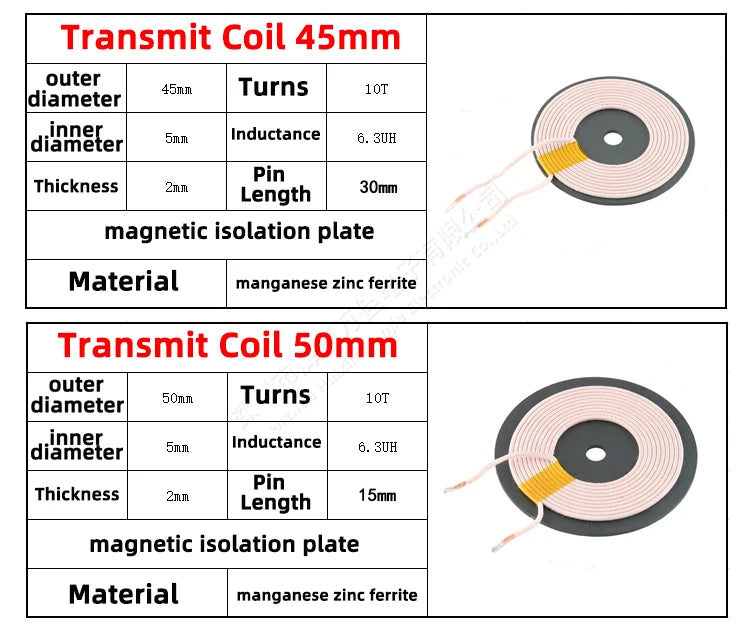 5pcs Wireless Charger Transmitter Receiver Coil Qi Standard Wireless Charging Transmitting Receiving DIY PCB Transmit Coil