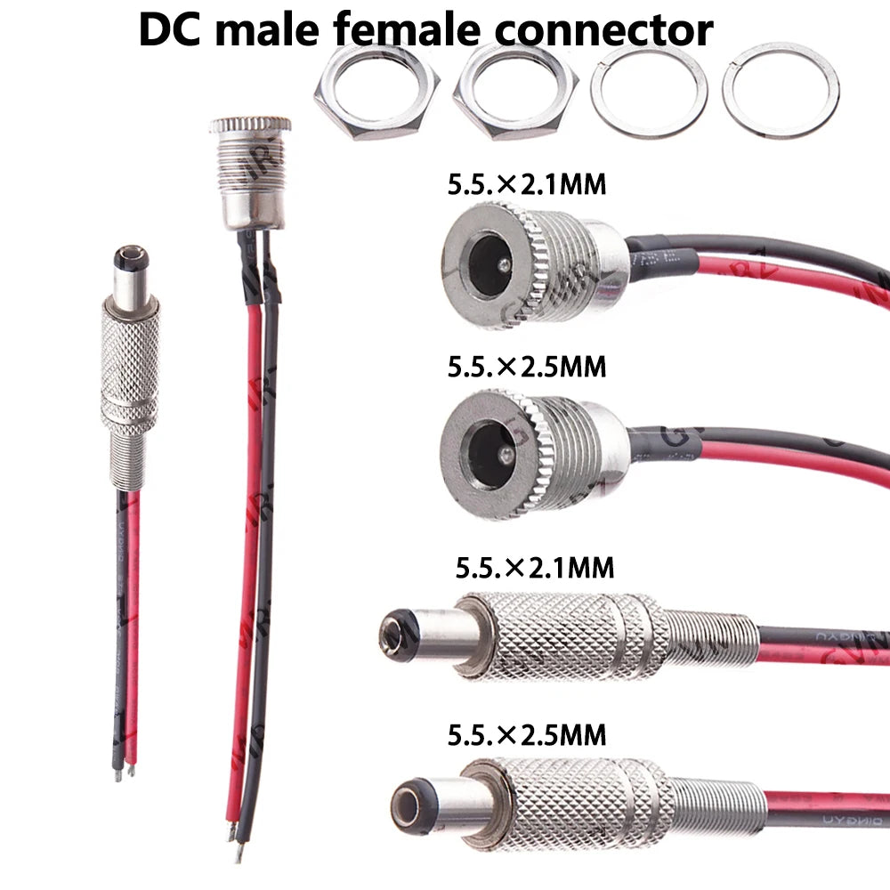 DC099 5.5 x 2.1mm/5.5x2.5mm DC power outlet male female connector adapter with 10cm/20cm Cable  5.5*2.1