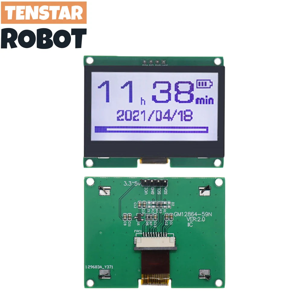 TENSTAR 12864-59N IIC 4P LCD Module  I2C ST7567S COG Graphic Display Screen Board LCM Panel 128x64 Dot Matrix Screen