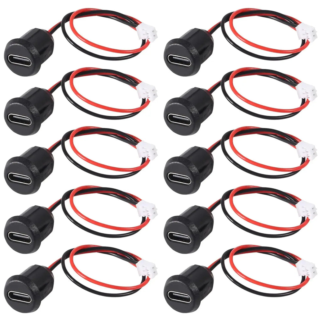 10pcs Type-C Female 2P Direct Crimp USB Female Chassis C Connector Jack Female Charging Port Waterproof with Card Buckle