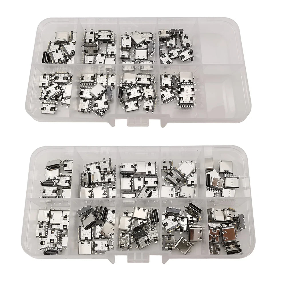80/100Pcs Type C USB Charging Jack Welding Connectors 2Pin 6Pin 16Pin USB-C Socket For Mobile Phone PCB DIY Repair Kits
