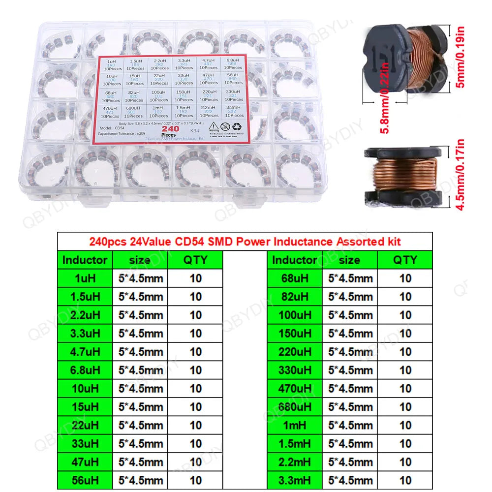 1uH-100mH I-Shaped Inductors Color Ring Inductors Toroid Core Choke DIP SMD Wire Wound Power Inductors Assorted Kit