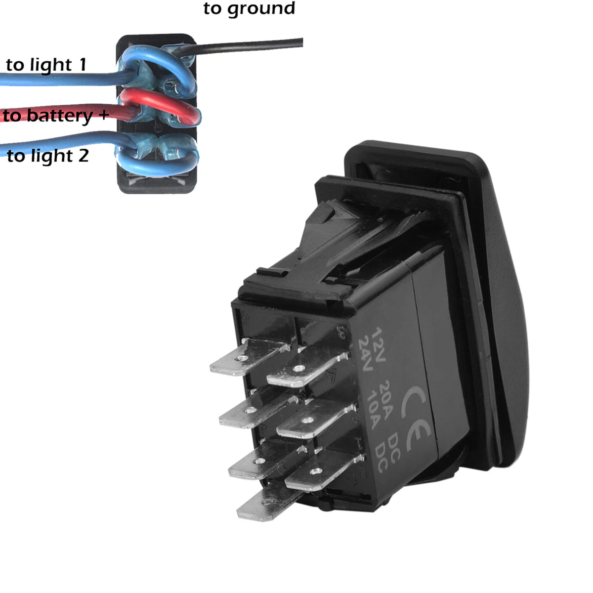 Green Led (ON)-OFF-(ON) (ON) OFF ON ON OFF ON Rocker Switch 12V 20A DPDT SPST Illuminated Rocker Switch Car Boat Accessories
