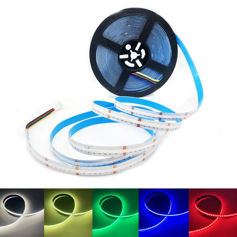 Tuya Wifi Smart FCOB RGBCCT LED Light Strip 6Pin 12mm DC24V RGB CW WW FOB Flexible COB Linear Lights Dimmable Room Kitchen Decor