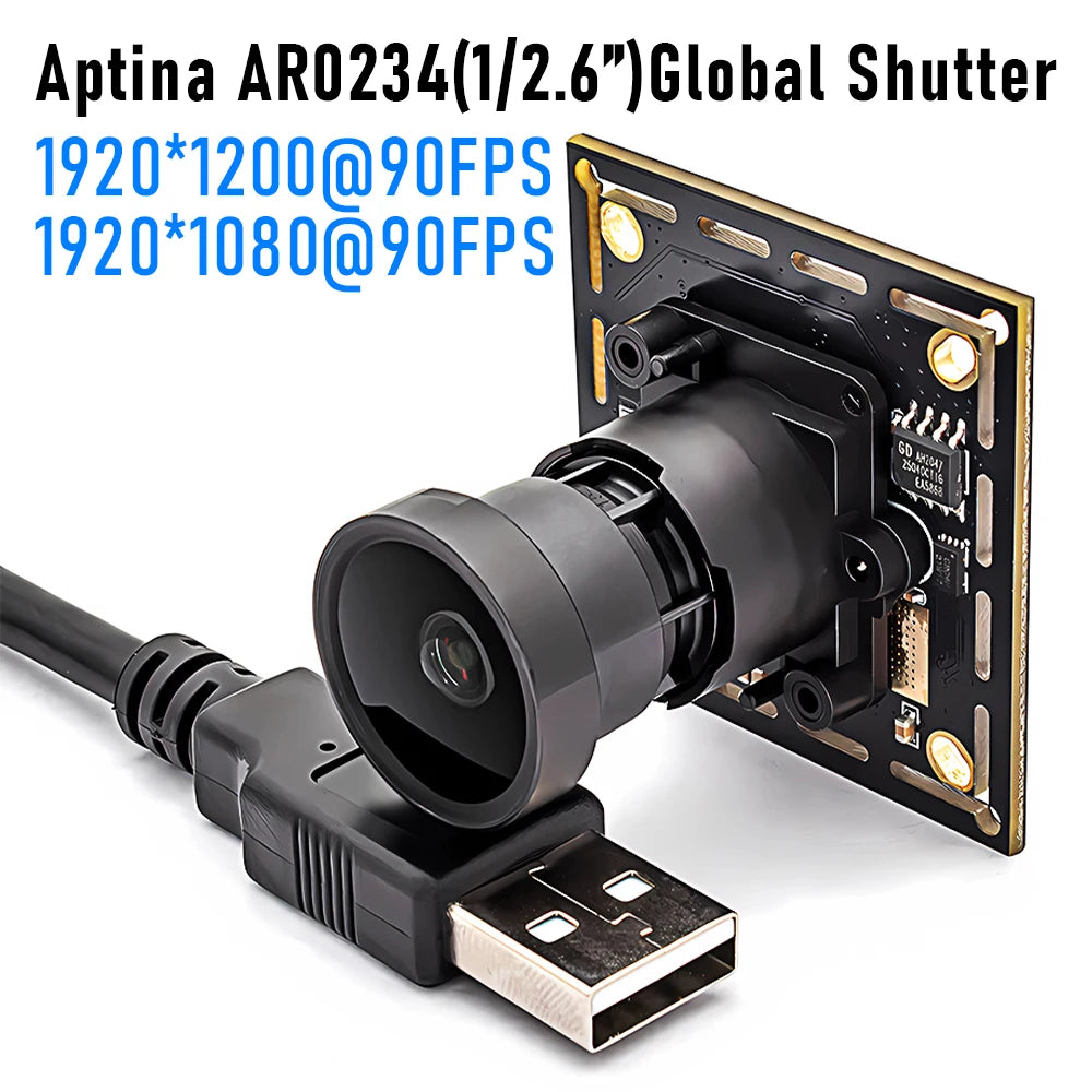 1080P90FPS Global Shutter USB Camera Board with M16 Lens Plug Play High Speed Webcam for Machine Vision and Video Surveillance