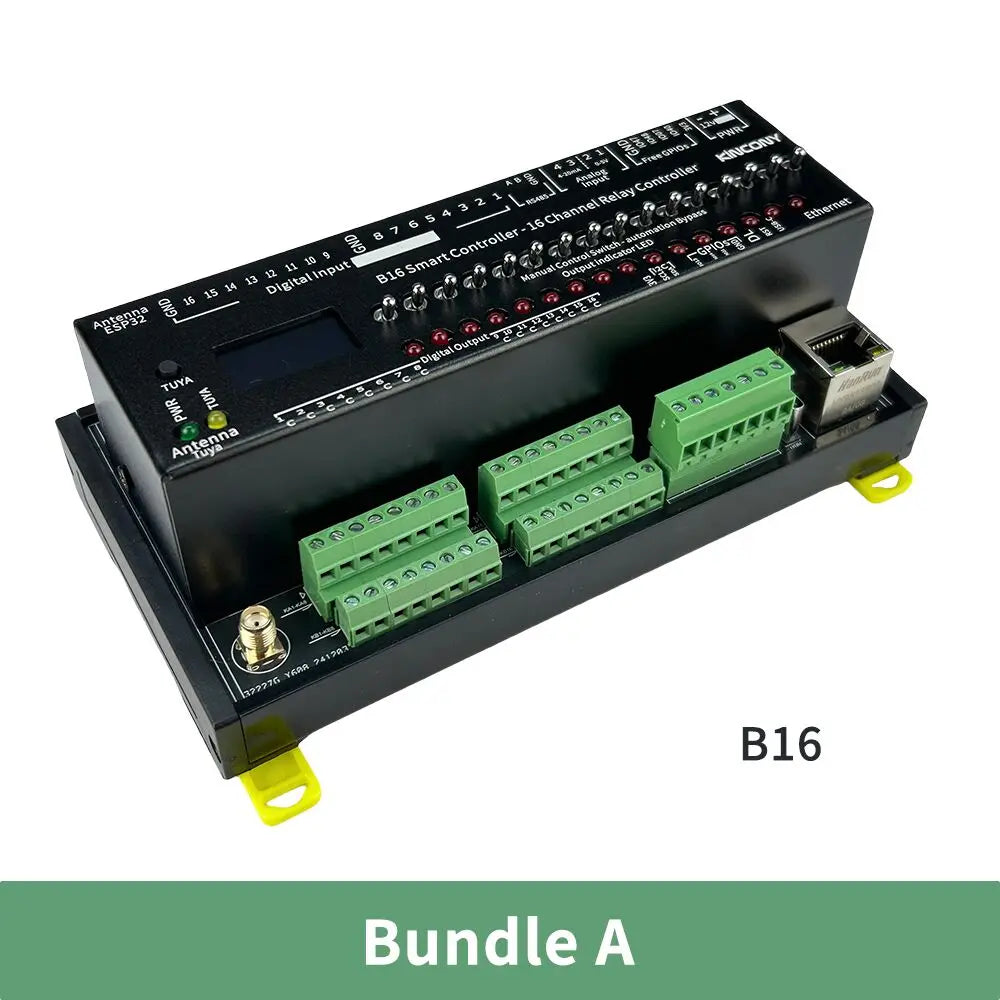 Kincony B16 ESP32-S3 Smart Controller 16CH Relay Output 7CH 1-Wire GPIOs 4CH ADS1115 Analog Input ESPHome Tasmota Tuya SD Card