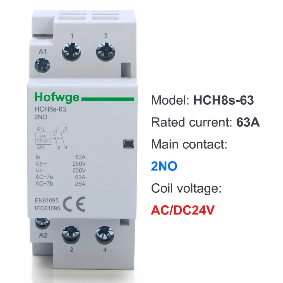 HCH8s-63 Household AC Contactor 2P 40A 63A 2NO 2NC  1NO1NC DC24V AC110V AC220V Automatic  Contactor Din Rail Type 50Hz 60Hz