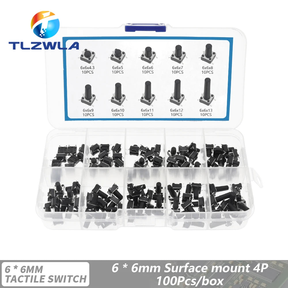 10 Models 6*6 Tact Switch Tactile Push Button Switch Kit Height: 4.3 5~13MM DIP 2P/4P Micro Switch 6x6 Key Switch