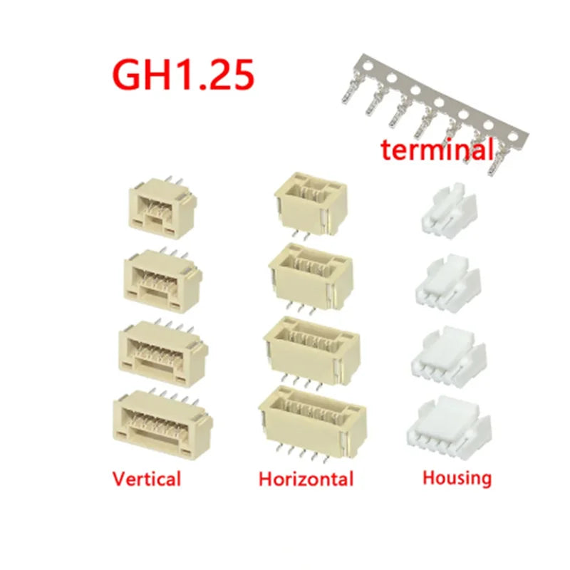 20PCS/LOT JST GH1.25 Connector with Lock GH 1.25mm Socket Pin Header Vertical Horizontal Housing Terminal 2P3P4P5P6P7P-16 Pin