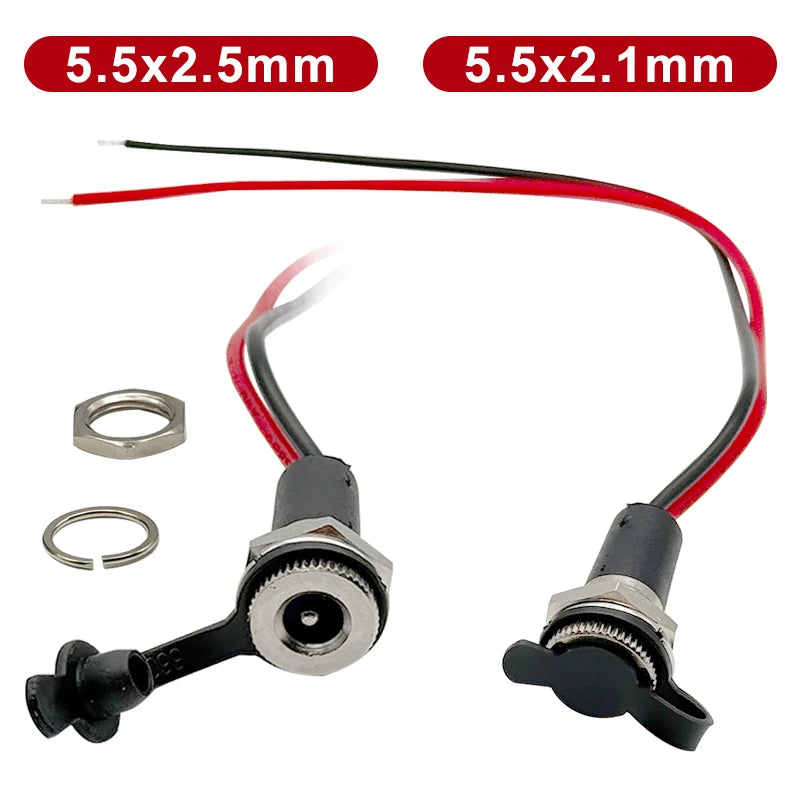 5Pcs Waterproof IP68 DC Power Socket 5521 5525 5A DC Female Jack Panel Mount Solder Connector with Cable Wire 15cm