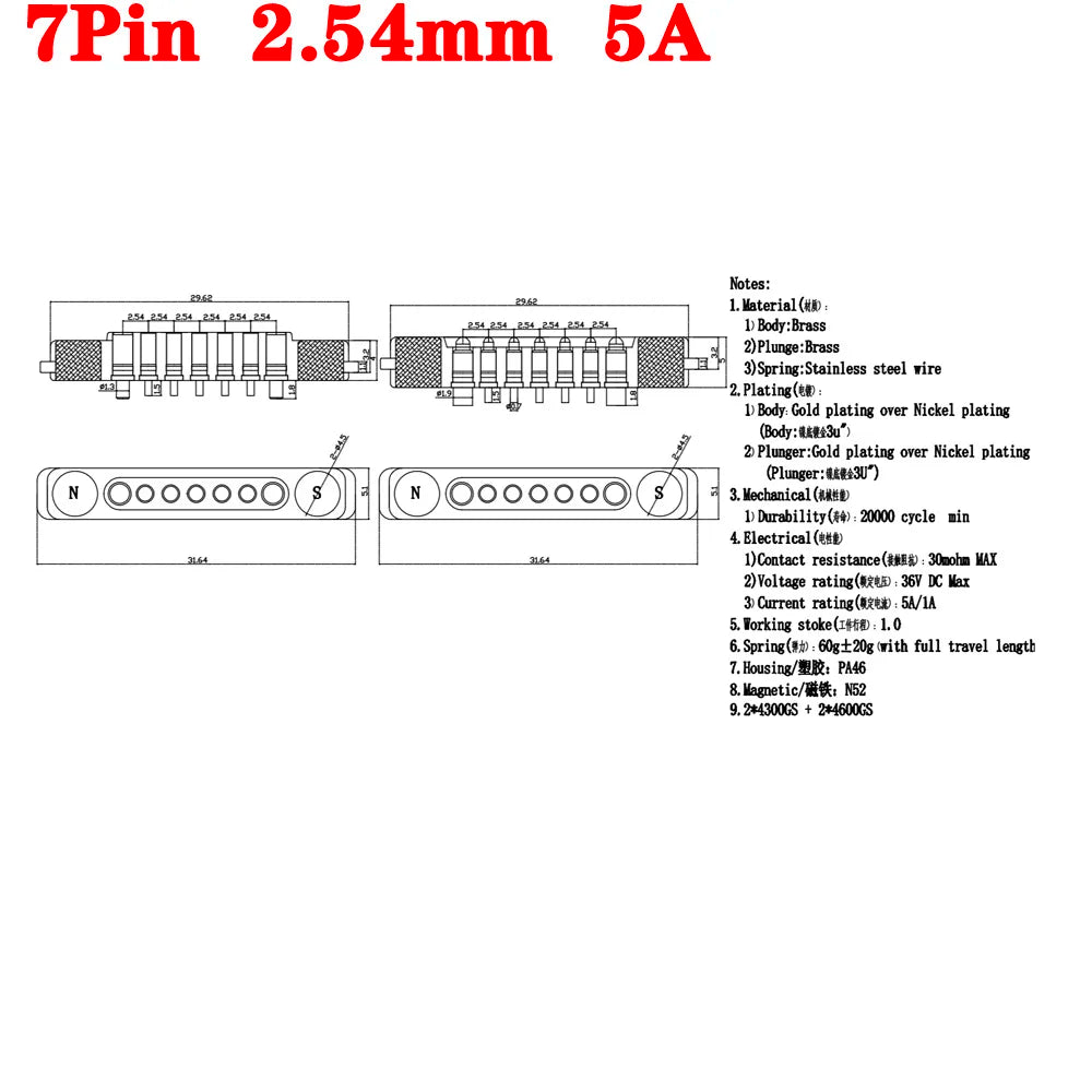 1sets DC 36V 5A Waterproof Magnetic Pogo Pin Connector 5Pin With Ears Pogopin Male Female Spring Loaded DC Power Socket