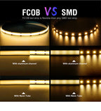 FCOB CCT LED Light Strip 640 LEDs High Density Flexible FOB COB 10mm Led Lights RA90 3000K to 6000K Linear Dimmable DC12V DC24V