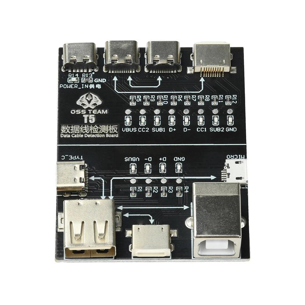 T5 USB Cable Tester Board Rapid Detection Tool Compact Portable for Lightning Type-C Micro USB Cables