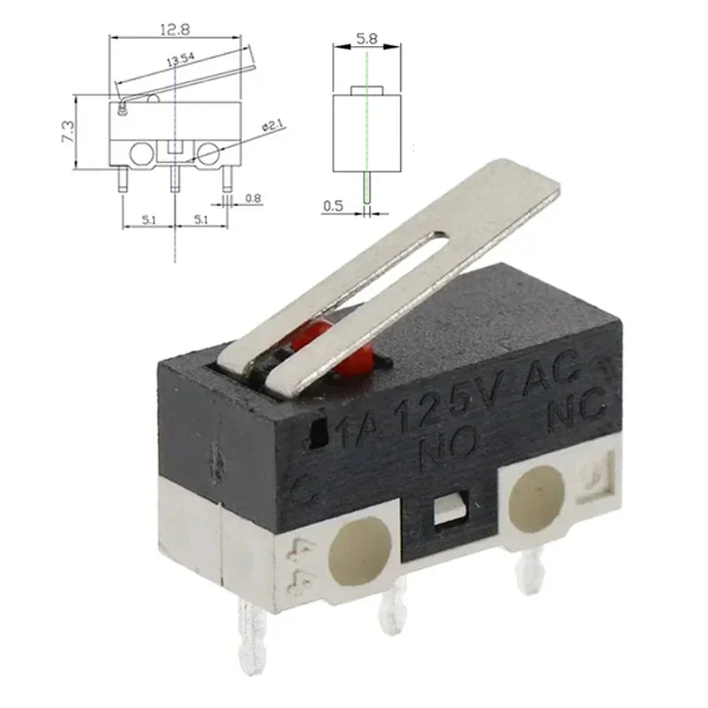 20Pcs Micro Limit Switch 3Pins Long Handle Roller Lever Arm SPDT Momentary Push Button Switch for Mouse DIY Accessories