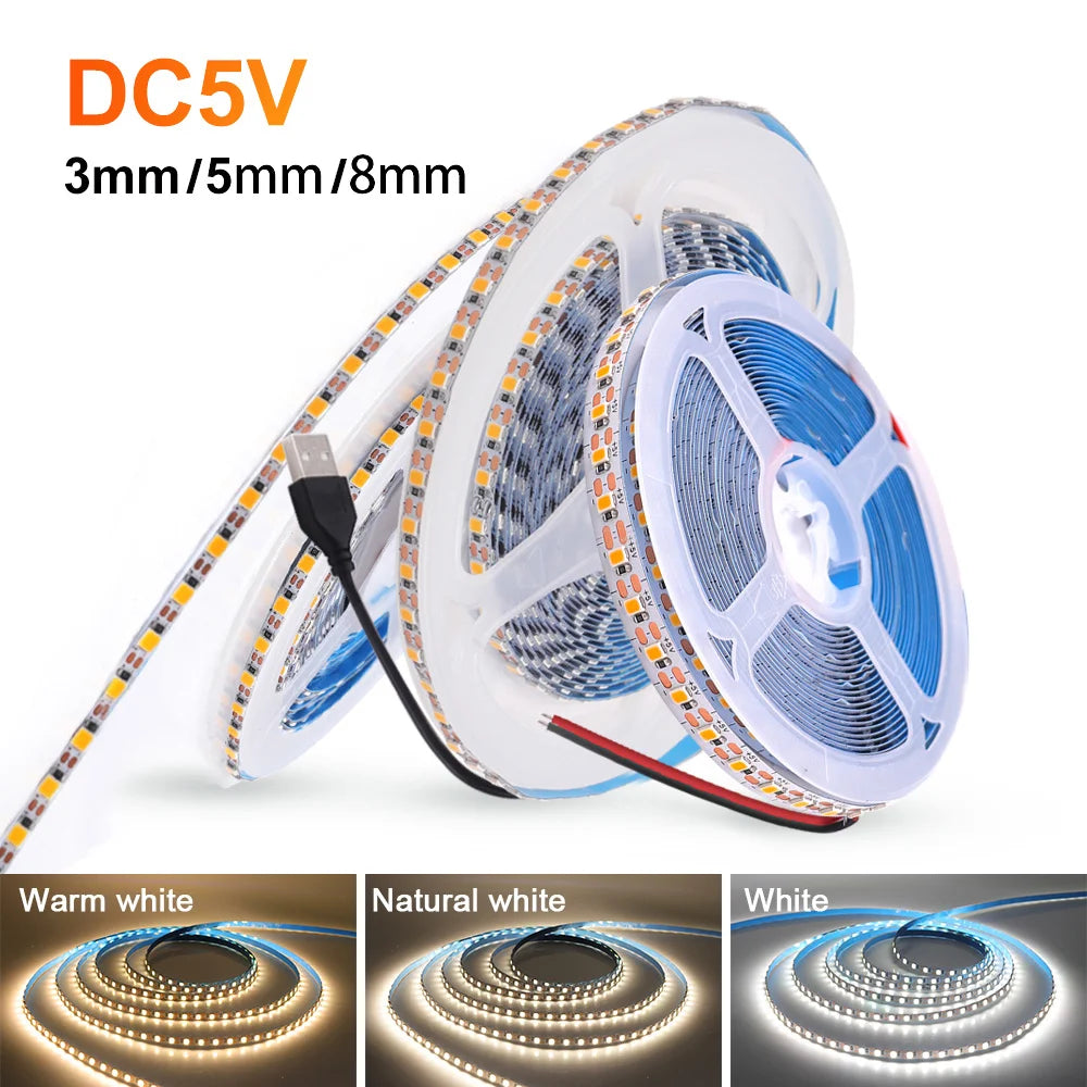 5V 2835 LED Strip Light Ultra Thin 3mm 5mm PCB 1 LED Cut 2835 120LEDs/m 8mm Flexible Tape IP21 Not Waterproof Warm Natural White