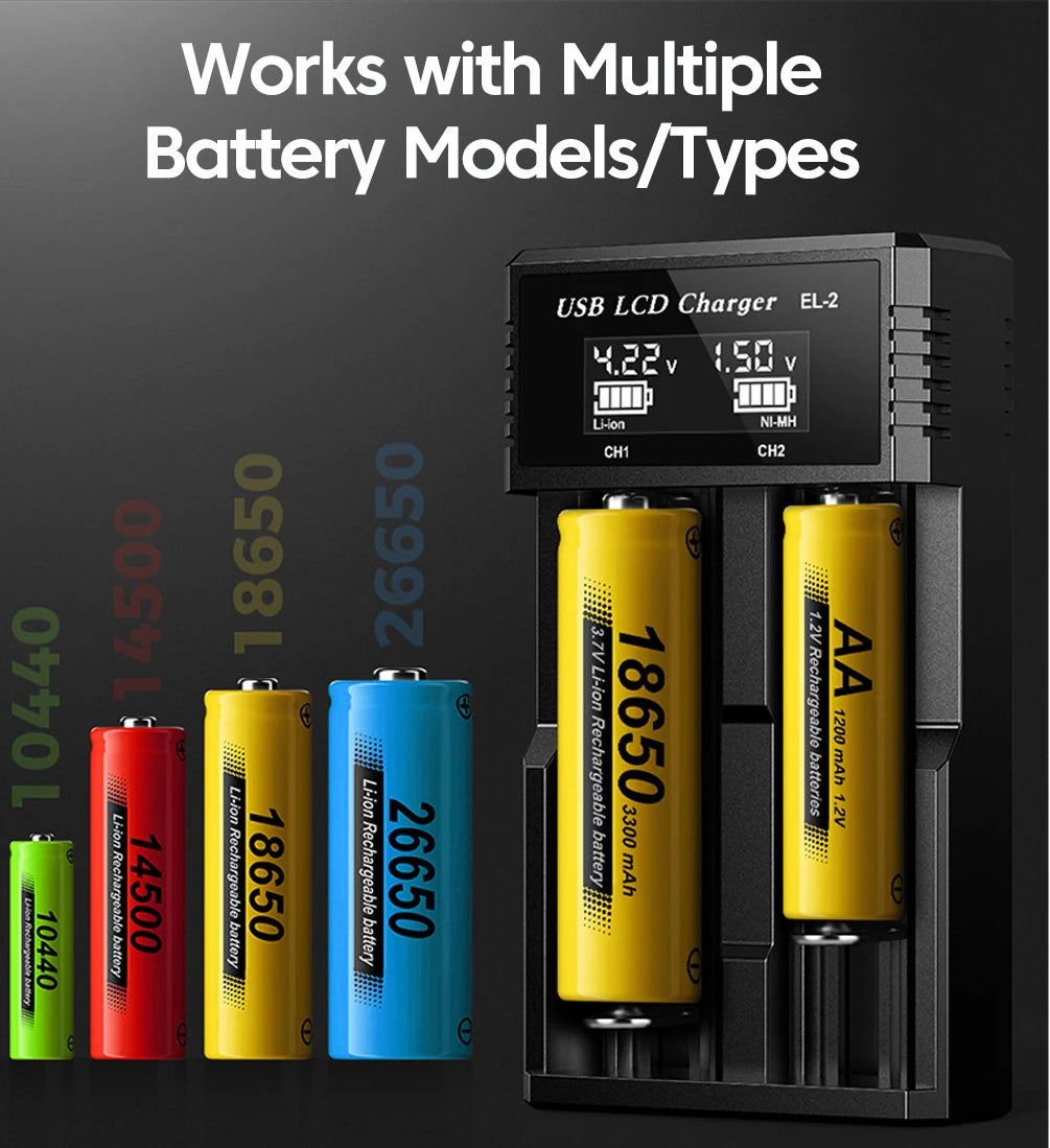 USB LCD Battery Smart Charger 1/2/4 Slots Dual For 18650 3.7V Rechargeable Lithium Battery For 1.2V NI-MH AA / AAA Battery
