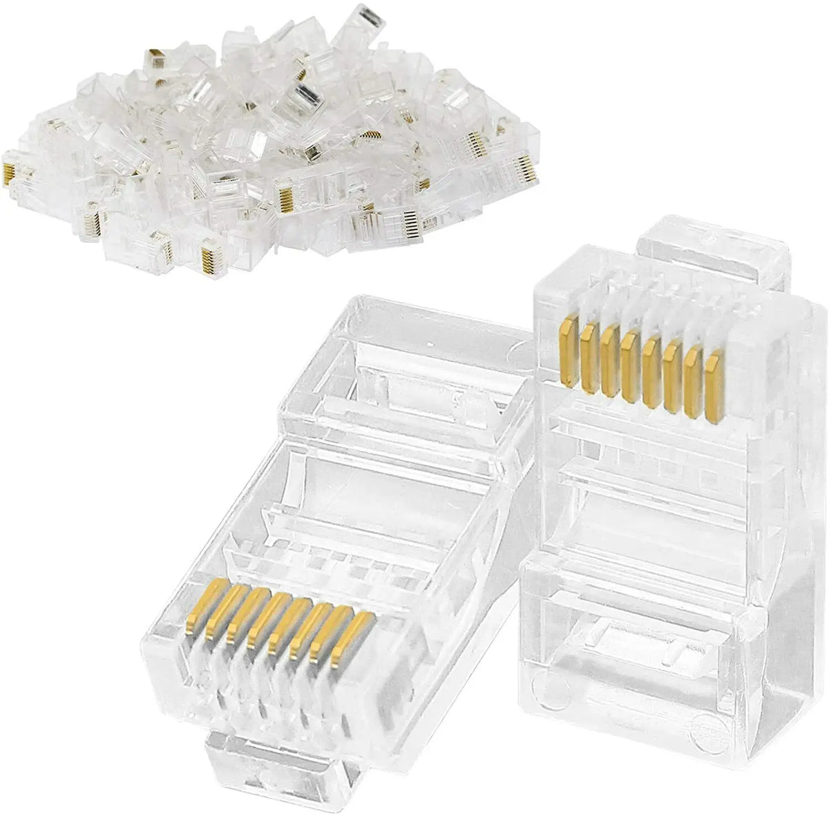 50/30PC RJ45 Ethernet Cables Module Plug Network Connector Crystal Heads Cat5 Gold Plated Network Cable Suitable for Computer TV
