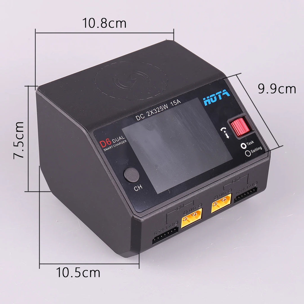 HOTA D6 DC650W 15A Dual Smart Charger Maximum current 1600mA Built-in Micro USB for 1-6S Lipo LiHV/NiZn/Nicd/NiMH Battery