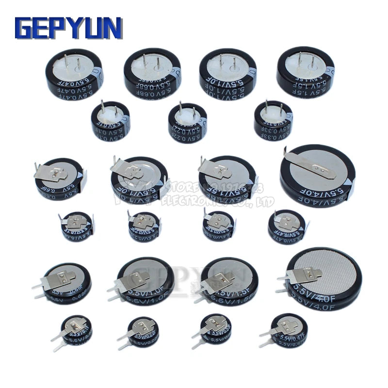 5.5V Super capacitor 0.1F 0.22F 0.33F 0.47F 1F 1.5F 4.0F V-type C-type H-type Button Farad capacitor Gepyun