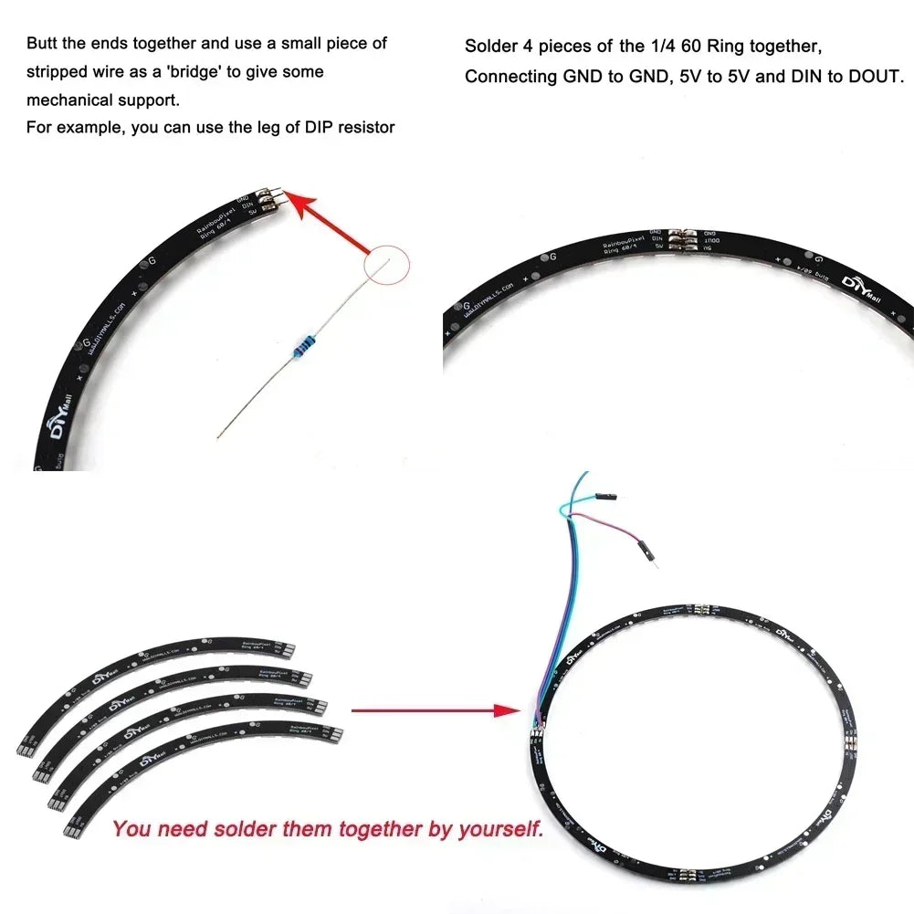 WS2812B 5050 RGB LED Ring 7 / 8 / 12 / 16 / 24 / 60 Bits Lamp Light with Integrated Drivers WS2812 for Arduino Raspberry Pi