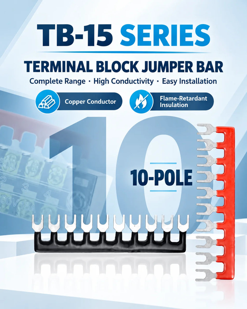 10/20/50/100PCS TB1512 / TBD-15A 12 Position Pre Insulated Fork Type Terminal TB Connection Strip Barrier Strip Jumper Connector