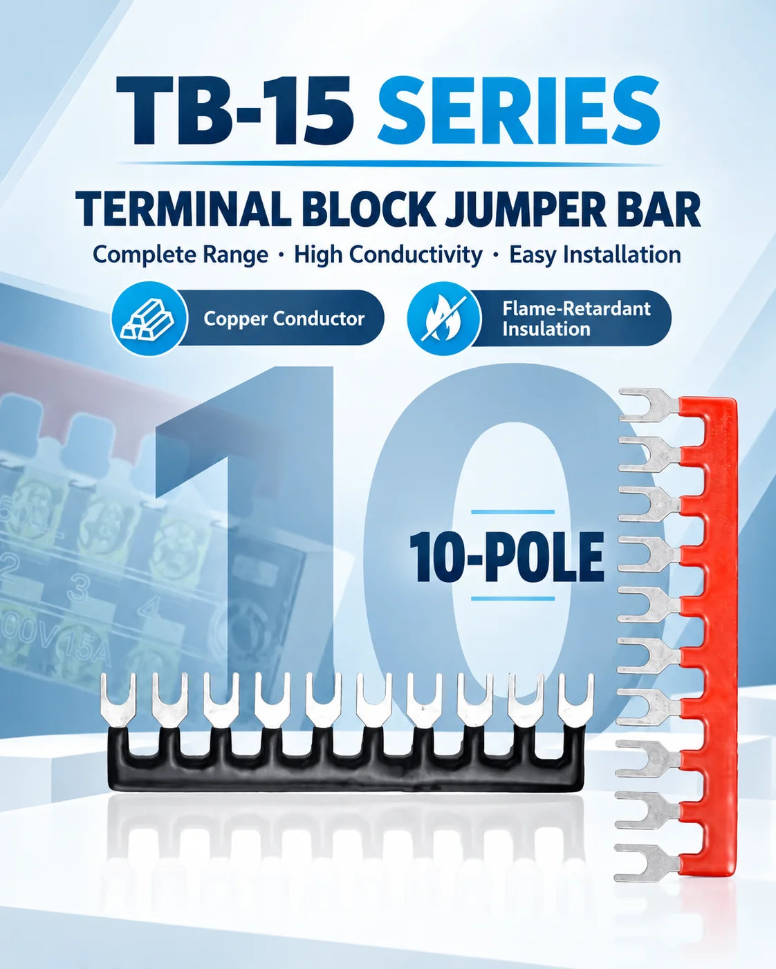 10/20/50/100PCS TB1512 / TBD-15A 12 Position Pre Insulated Fork Type Terminal TB Connection Strip Barrier Strip Jumper Connector