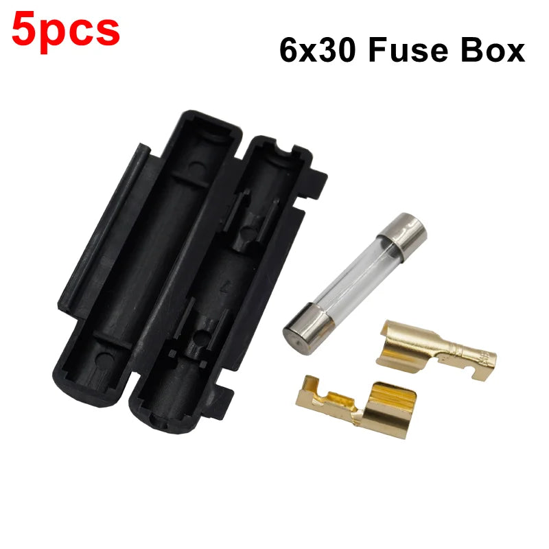 2-5pcs 6*30mm Glass Fuse Holder 6x30mm Fuse Socket Black/White Flip shell Type Peanut Hull Fuse Box with 20AWG Wire Cable 1A-10A
