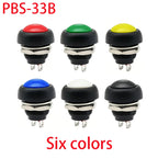 6PCS PBS-33B 12mm 2Pin Waterproof Momentary Push Button Switch 12V 1A Mini Reset Non-Locking Red Green Yellow Blue White Black