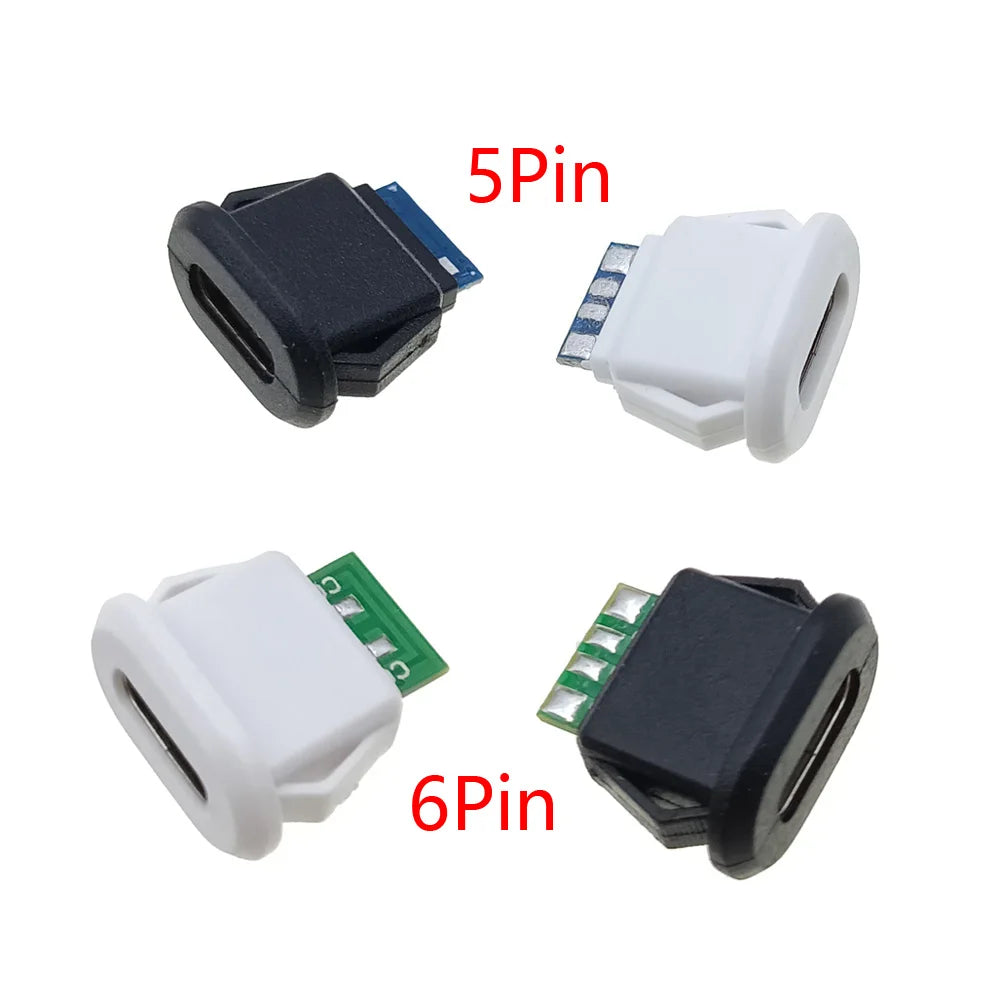5pc 5/6Pin USB-C Type Waterproof USB 5A Connector Direct Compression Female Base Socket Charging Interface Tail Plug Interface