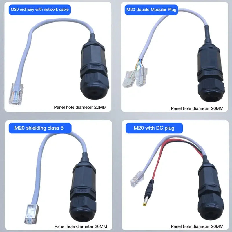 IP68 RJ45 Network Connector with LAN Wire M20 Waterproof Ethernet Retardant Terminal Connectors Quickly RJ45 Panel Plugs with DC